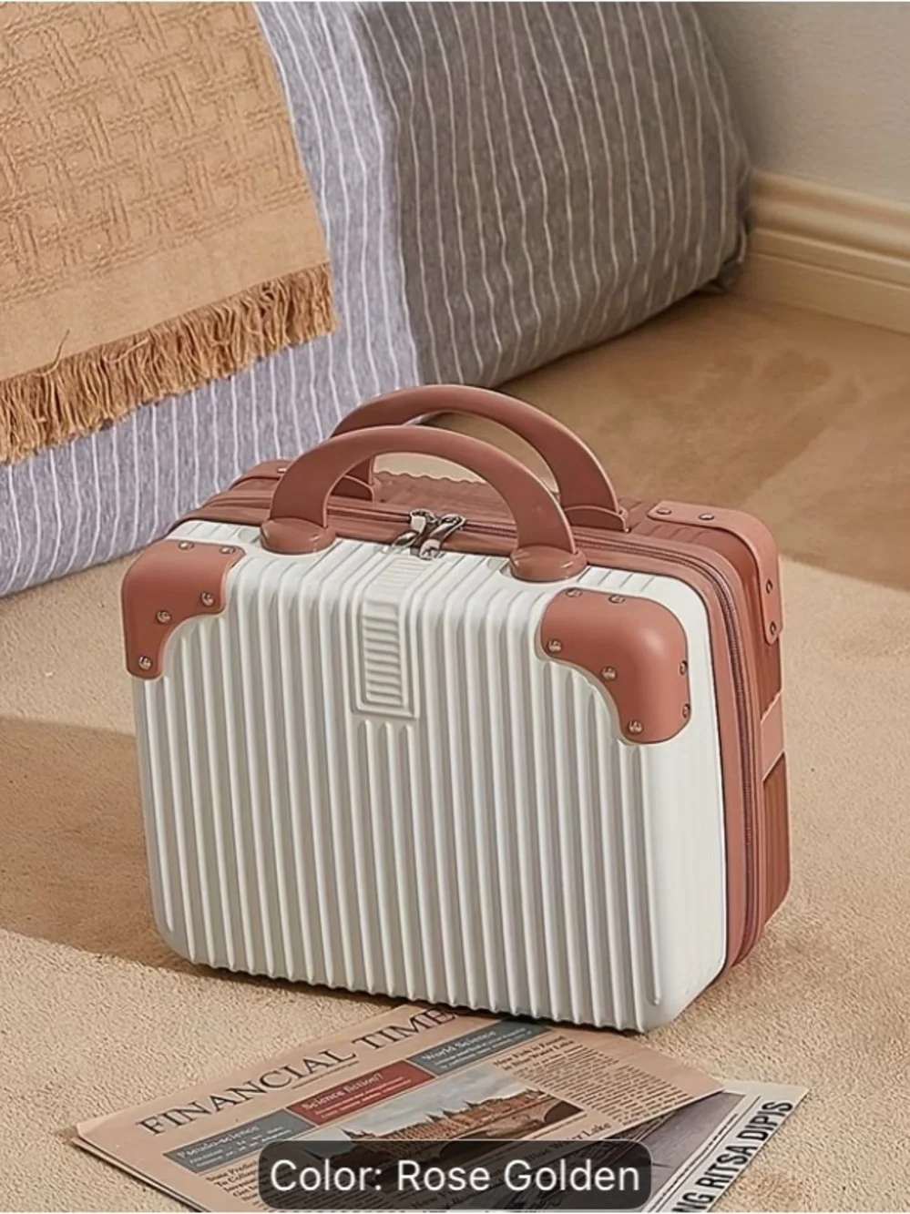 Compact Rose Gold Hard-Shell Cosmetic Case